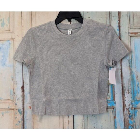 BP. Womens Size Large Gray Heather Short Sleeve Crew Neck Pullover Cropped Top - Picture 2 of 8
